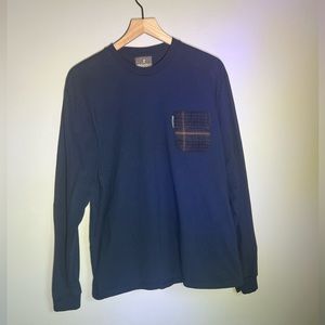 Ball and Buck Navy Blue Long Sleeve Tee with Plaid Chest Pocket L - Made in USA